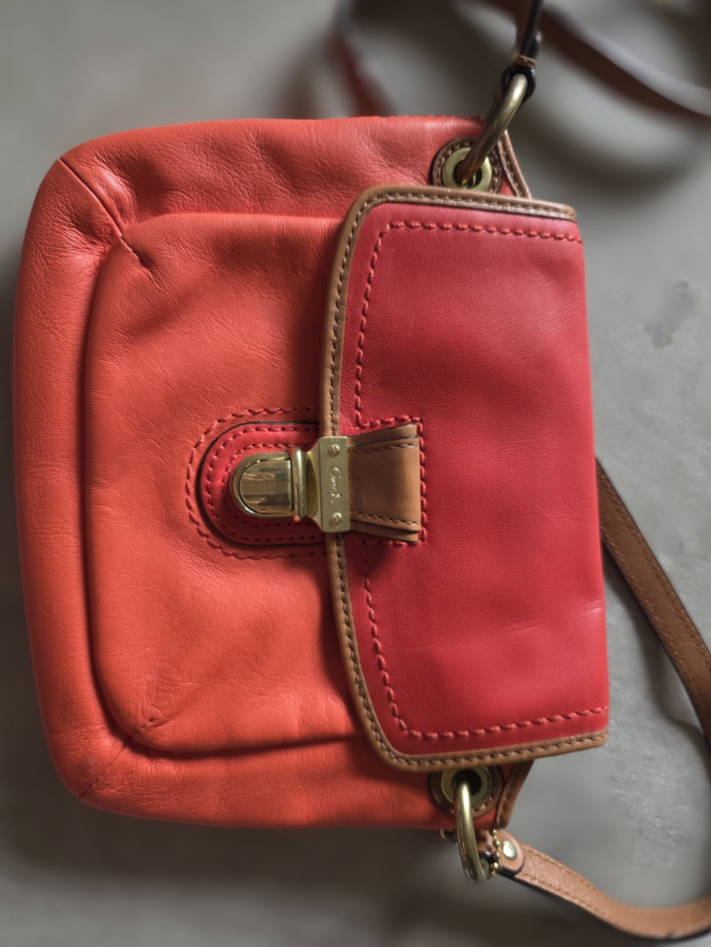 Coach Two-Tone Orange & Red Leather Crossbody Bag